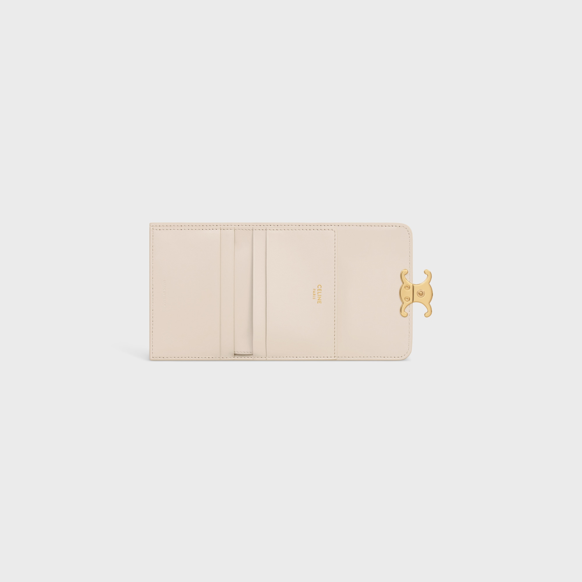 COMPACT WALLET WITH COIN TRIOMPHE IN SHINY CALFSKIN PALE BEIGE - Image 4